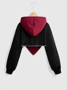 SHEIN EZwear Letter Graphic Asymmetrical Hem Drawstring Hoodie,Long Sleeve Tops In Fall/Winter - Multicolor - View 2