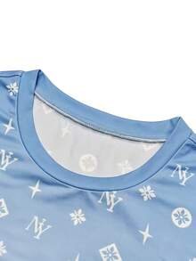 Resyla Camiseta casual con estampado numérico en degradado azul, top de manga corta de moda para el verano - Multicolor - Ver 3