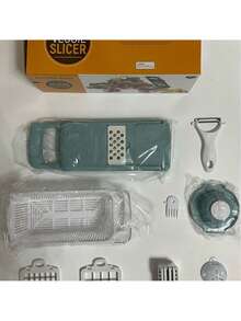 16 合 1 蔬菜切碎机（带容器）- 多功能厨房切洋葱、水果和蔬菜的塑料食品切片机，带安全锁，便携式设计和易清洁刀片，用于准备、切片、切丝、切蔬菜和切碎，简单的厨房工具，易于清洁 - 灰色 - 查看 15