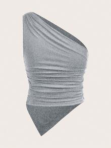 Olithes Blouse mode polyvalente à épaule asymétrique mignonne pour femmes - Gris - Voir 2