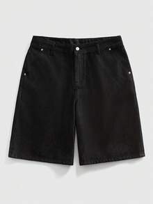 Street Life Men's Ukiyo-E Embroidery Pocket Loose Casual Denim Shorts - Black - View 2