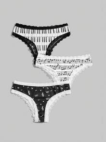 ROMWE Goth 3件套加大码女士钢圈、音符和字母蕾丝内裤套装 - 彩色 - 查看 1