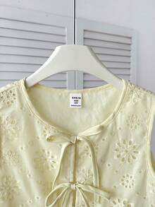 SHEIN Top corto con lazo frontal texturizada para uso casual y vacaciones de niñas preadolescentes - Mostaza Amarilla - Ver 4