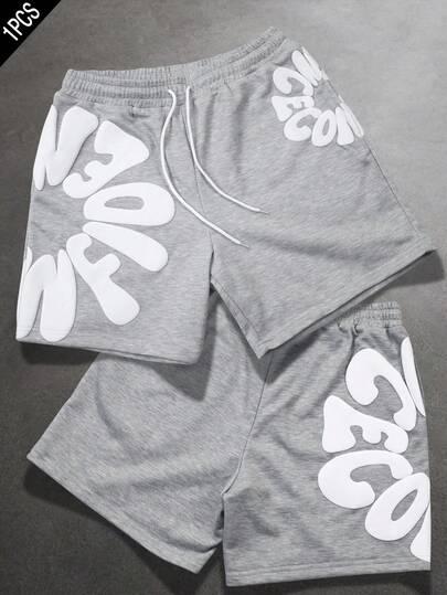 SLATEMANN Men's Casual Letter Print Drawstring Shorts For Summer