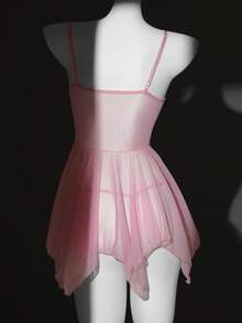 2件套女士性感蕾丝拼接内衣套装（无钢圈文胸和丁字裤） - 粉色 - 查看 2