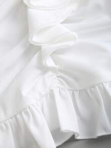 Sweetra Women's White Casual Ruffle Trim Pleated Fitted Camisole Tank Top, Spring/Summer - White - View 5