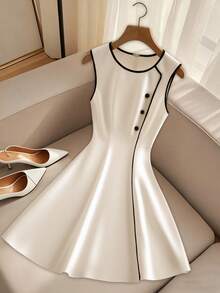 GlowEve CURVE 大码优雅通勤拼色无袖连衣裙