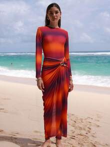 Swim Shayni 女士沙滩度假随机渐变印花金属装饰拉链长袖三件套泳衣 - 彩色 - 查看 3