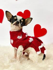 PETSIN 1pc Dog Clothes: Autumn Winter Cute Princess Dress Warm Korean-Style With Heart Print Cat Clothes For British Shorthair Blue Cat Teddy - Multicolor - View 3