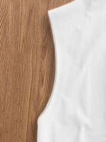 Manfinity Joysei Men's Casual Navy Blue & White Star Pattern Oversized Cropped Tank Top, Men's Short Shirt - White - View 3