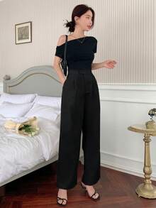 DAZY Women's Business Casual Wide Leg Pants, Versatile For Commuting - Black - View 4