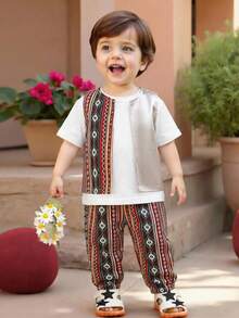 SHEIN 3pcs Baby Boy Casual Vest, T-Shirt And Pants Set, Suitable For Spring And Summer - Multicolor - View 1