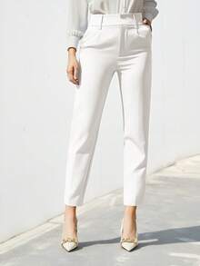 Pantalones de traje de unicolor y sencillo para mujer - Beis - Ver 2