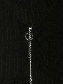 Breezaya Petite V领拉链弧形下摆女式衬衫 - 黑色 - 查看 3