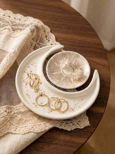 Cirelle 2 件套创意陶瓷日月装饰收纳托盘，可收纳饰品、珠宝、耳环、戒指及小物件，是办公桌、家居及收纳整理的完美生日礼物。