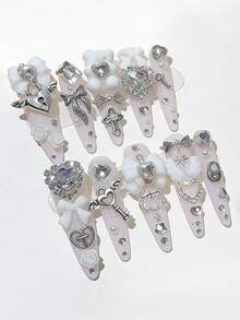 ROMWE Anime 10pcs Y2K Cute Heart, Star, Bow, Wing Nail Art Stickers With Tape - transparent white - View 3