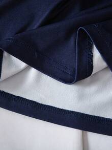 女童宽松圆领英文印花短袖直筒连衣裙，常规厚度针织面料，适合日常穿着、外出、上学、聚会等多种场合，适合8-12岁女孩，春夏款式 - 藏蓝色 - 查看 7