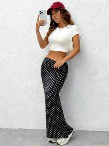 SHEIN EZwear 女士休闲复古波点印花修身长款针织裙 - 彩色 - 查看 3