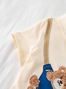 SHEIN 2pcs/Set Toddler Boys' Casual Cute Bear Embroidered Polo Shirt And Navy Shorts Set, Spring/Summer Baby Boy Clothes, Outfits - Navy - View 5