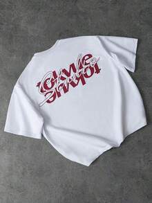PAVTROS TOKVUE Young Casual Short Sleeve T-Shirt, Loose Fit Cropped Round Neck T-Shirt, Brand Logo Letter Print, Modern, Fashionable, Daily Casual, Outdoor, Versatile, Sports, Shopping, Boyfriend Gift, Holiday Gift Men Tshirt White With Red Design - White - View 3