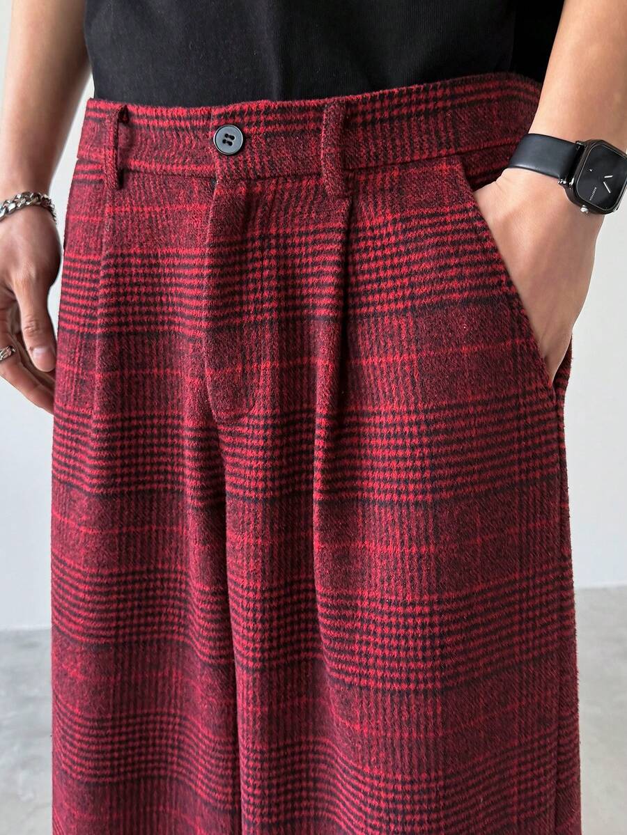 Manfinity Hypemode Quần tây nam kiểu dáng cổ điển, họa tiết kẻ caro, túi xéo, thích hợp cho mùa Thu/Đông. - Nhiều màu - Xem 1
