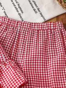 2pcs Young Girl Woven Plaid Sleeveless Casual Top And Pants Set - Red - View 6