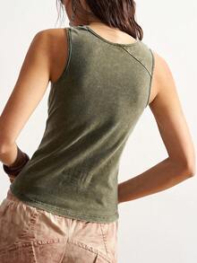 Bohemela Women's Casual Solid Color Knit Fitted Tank Top - Army Green - View 7