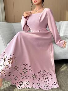 Feyla Đầm dự tiệc cỡ lớn thanh lịch màu trơn khoét eo - Bụi hồng - Xem 4