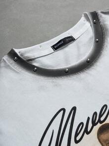 ROMWE MEN Men's Loose Fit Spray Dye Trim Short Sleeve T-Shirt - White - View 2