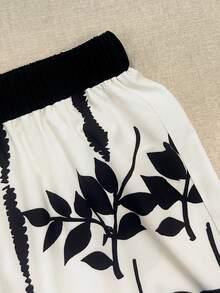 Lyxana Pantaloni de damă cu talie contrastantă și imprimeu cu frunze, culoare caisă - Multicolor - Vizualizare 4