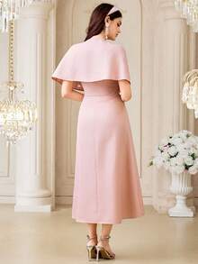 Modelyn New Design Patchwork Cloak Dress, Elegant Rhinestone Decor Waist Cinched Formal Gown ,Summer Dress,Spring Dresses For Women - Pink - View 7
