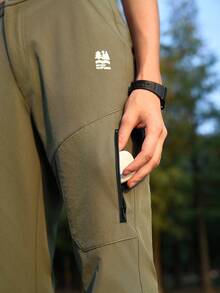 SHEIN In My Nature Women's Letter Print Pleated Straight Leg Casual Hiking Pants - Army Green - View 4