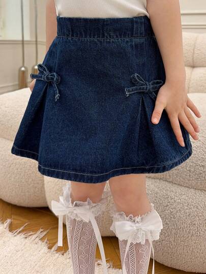 DAZY Young Girl Bow Decor Cute Casual Denim Mini Skirt