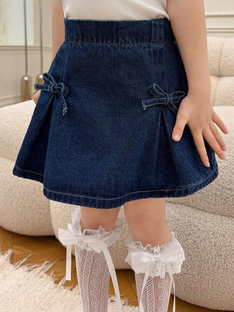 DAZY Váy denim dễ thương kiểu dáng thường ngày cho bé gái, có nơ trang trí, thích hợp cho mùa hè. - Màu xanh lam - Xem 1