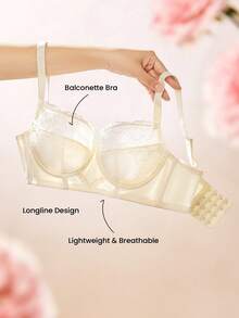 LUVLETTE Breathable Lace Elegance Push-Up Balconette Corset Lingerie Lounge Curve White Minimizer Bridal Intimates Bra Lingerie As Outerwear - White - View 12