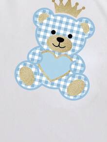 SHEIN 2pcs Girls' Cartoon Bear Print Knit Long Sleeve Top And Pants Pajama Set - White - View 5