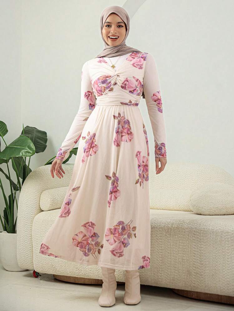 Women's Ditsy Floral Long Sleeve Midi Dress, Spring/Summer Easter