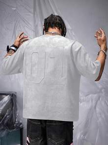 AXEPEAK 男士透气绒面抓绒宽松针织短袖T恤，夏季、秋冬季 - 淺灰色 - 查看 3