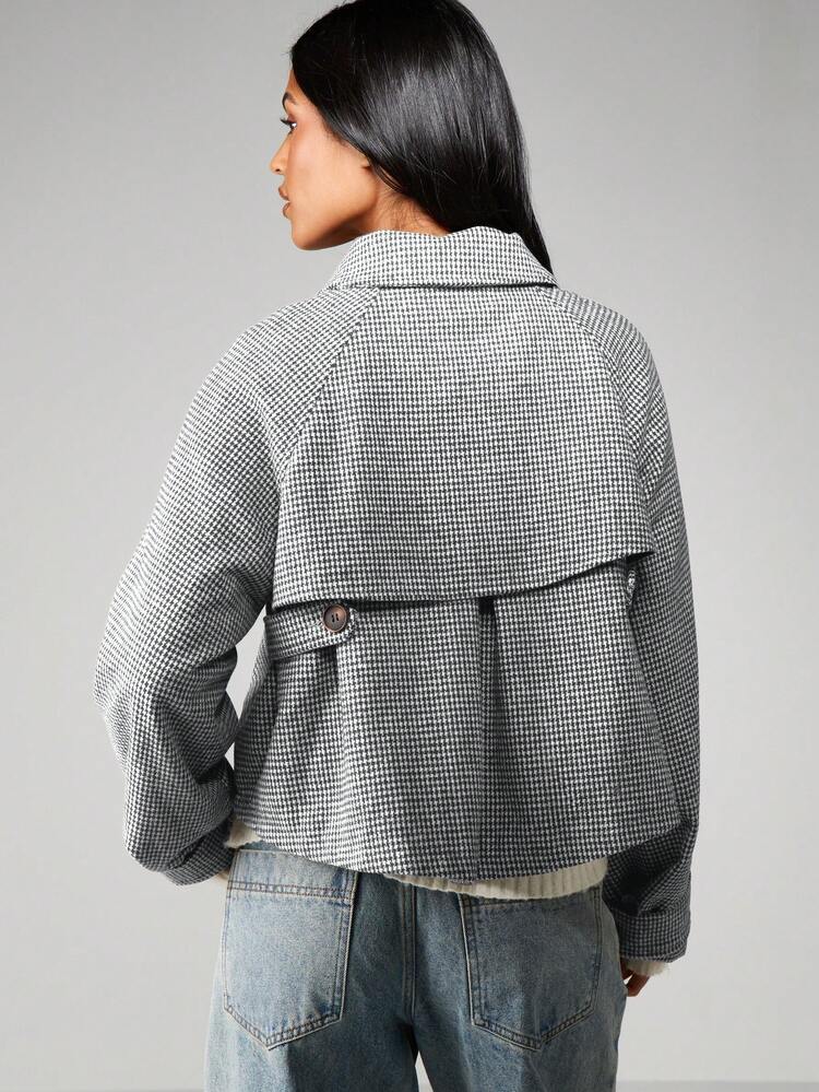 MISSGUIDED Chaqueta acolchada con estampado de pata de gallo, abrigo de invierno con cuello alto y cierre de botones
