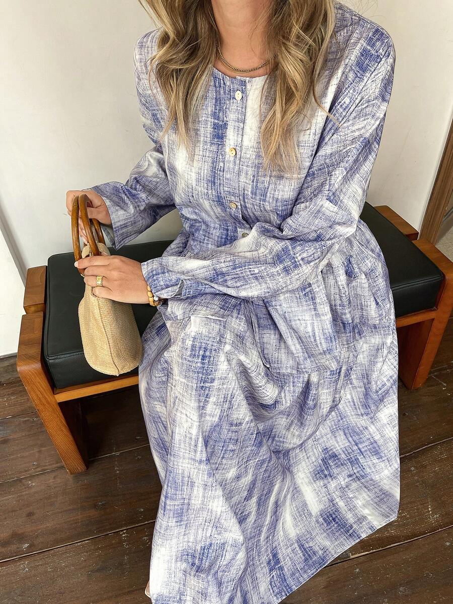 Livesso 2pcs Women Tie-Dye Dress & Shirt Set