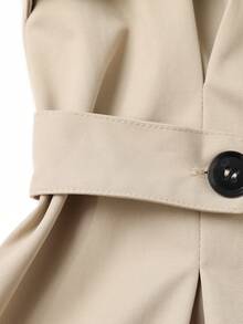 Franclia 女士休闲翻领束腰无袖短款风衣 - 杏色 - 查看 3