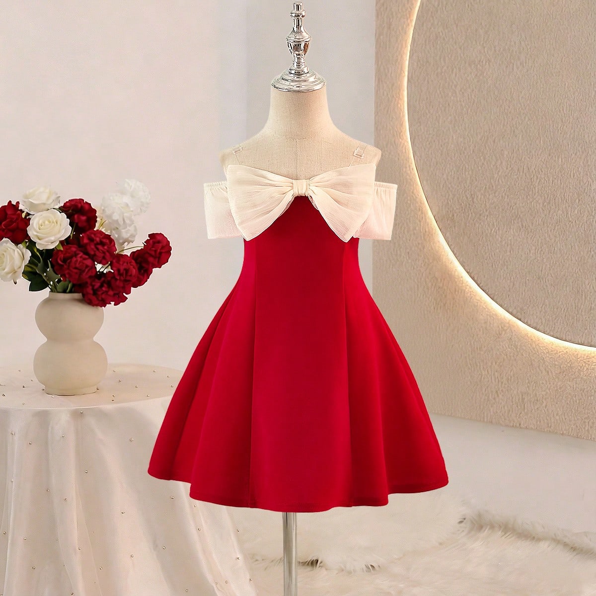 Vestido elegante y lindo con bloques de color y lazo para niña