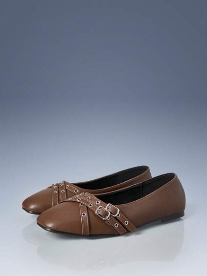 CUCCOO GRLICON Women's Rivet Decor Buckle Flat Loafers