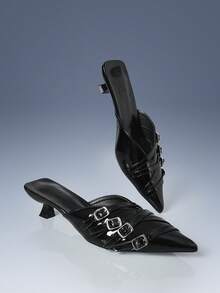 CUCCOO GRLICON Women's Pointed Toe Buckle Design Fashionable High Heels, Versatile For Daily Wear - Black - View 3