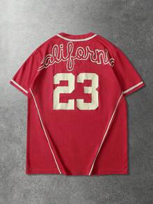 ROMWE MEN Prep Men's Casual Printed Short Sleeve Shirt - Red - View 4