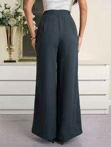 Heiryn New Design Layered Wide Leg Pants With Double Pleats And Embroidery, High Waist Slimming Long Trousers - Dark Grey - View 4