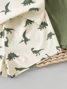 SHEIN Playful Pals 2件套婴儿幼儿男女通用0-3岁休闲可爱恐龙印花圆领T恤4件套，舒适易穿短袖夏季套装，适合6个月至3岁男婴，春夏服装，日常穿着，外出和居家皆宜。 - 彩色 - 查看 3