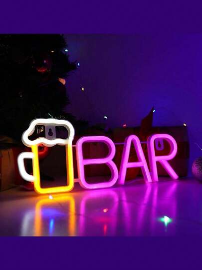 1PC Neon Bar Sign,LED Neon Bar Cup Logo , Battery Or USB Powered Neon Light For Home Bar, Bar, Party Wall Decor