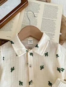 LMoss Kids 男婴可爱仙人掌印花衬衫套装，休闲舒适 - 白色 - 查看 6