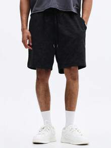 SUMWON Drawstring Waffle Knit Relaxed Fit Casual Summer Lounge Shorts With Side Pockets And Ribbed Waistband - Black - View 1